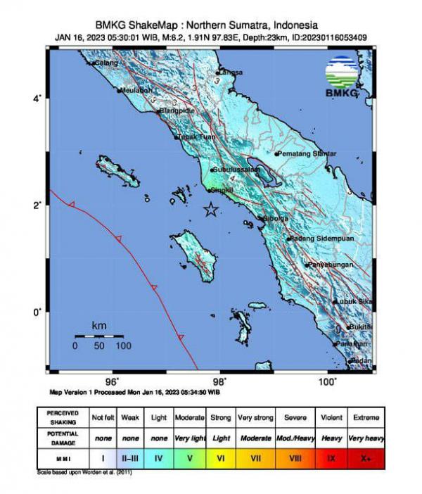 Gempa M6,2 Mengguncang Aceh Singkil 